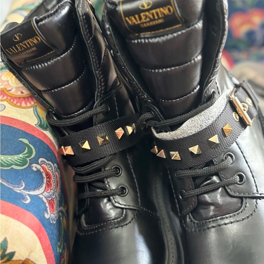Valentino Black and Gold Studded Leather Boots